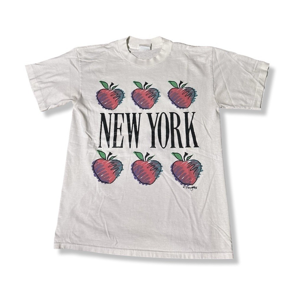 Vintage 80s New York Apple White Graphic T Shirt Size Medium